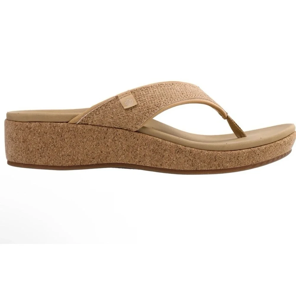 Spenco Sandal Willow Wedge Cork Tan Womens 9 Medium Arch Support Orthotic‎ New